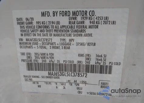2020 Ford Ecosport Se from USA, damaged, VIN MAJ6S3GL5LC378572